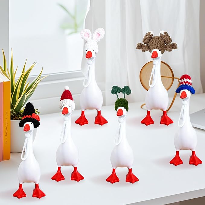 6 Pcs Holiday Desk Goose Outfits 7 Inch Goose Outfits All Seasons Hand Crocheted Mini Goose Clothes for Magnetic Goose Key Holder Cute Desktop Goose Home Decor Perfect Housewarming Gift