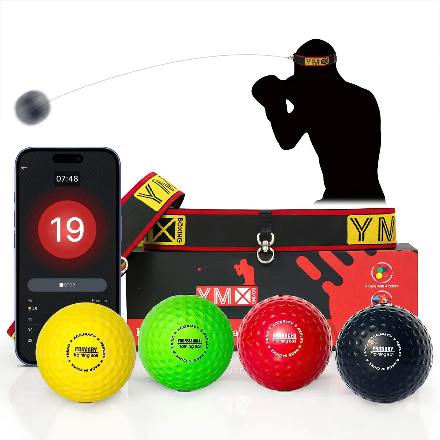 BOXING Ultimate Reflex Ball Set with Counter App - 4 React Reflex Ball Plus 2 Adjustable Headband, Great for Reflex, Timing, Accuracy, Focus & Coordination Training for Boxing, MMA and Krav Mega
