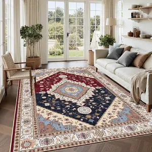 One red-based vintage home rug, Household Decorative Rug, machine washable and fade-resistant, soft and durable, suitable for holidays and any space, including hotels, offices, sofas, bedside, corridors, etc.