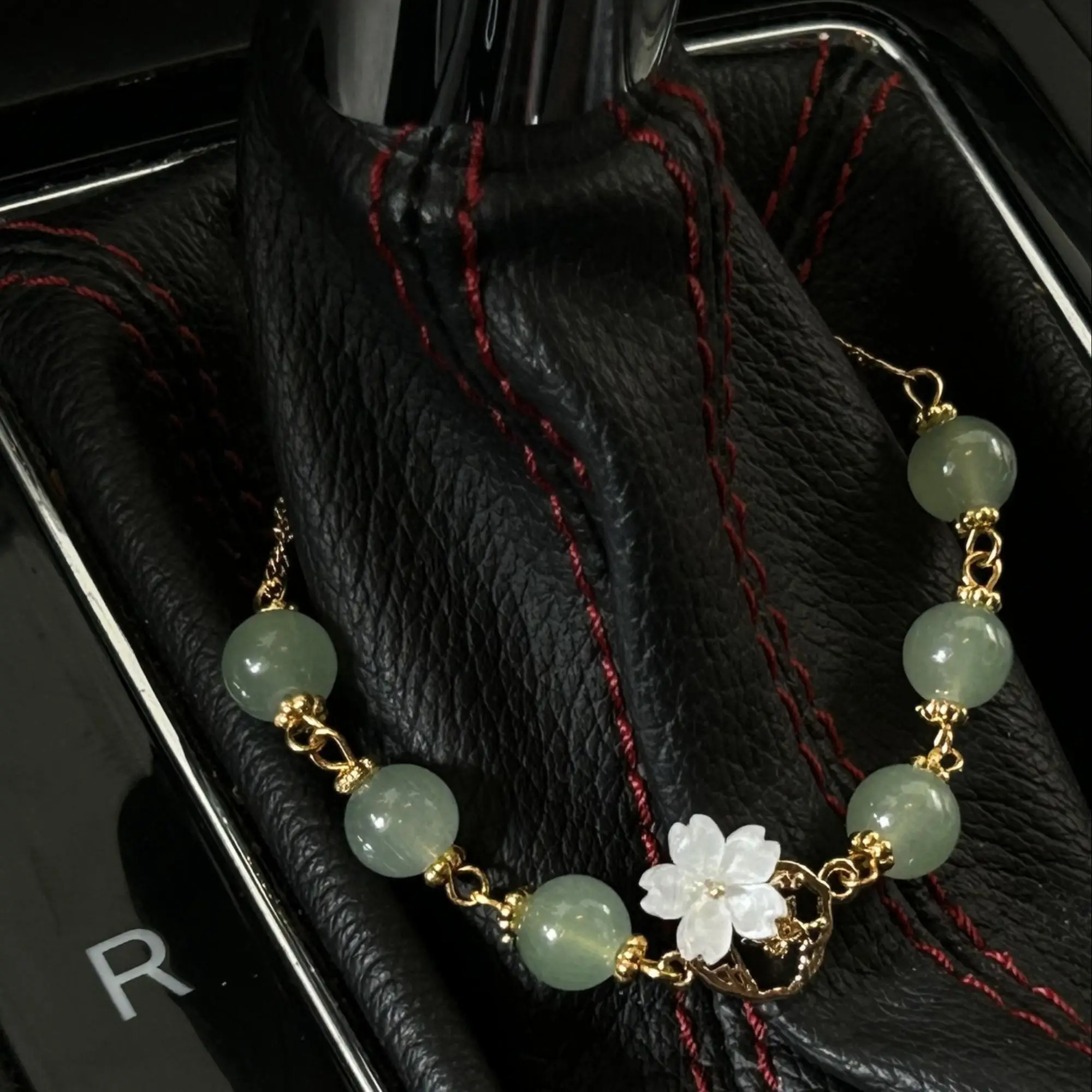 Peach Blossom Beaded Car Handbrake Ornament, Car Gear Lever Decorative Bracelet, Gift For Girlfriend, Female Friends