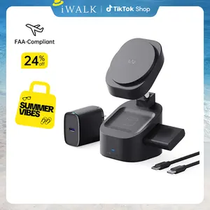 Summervibes iWALK 3-in-1 Magnetic Wireless Charging Station Mount - 15W Speed Fast Charger for Smartphone, USB-C Adapter, 120° Adjustable Flexible Viewing Angle, 25° Tilt, Folding Desk Setup, 18 Months Support for Mobile Electronic Devices outdoorfun