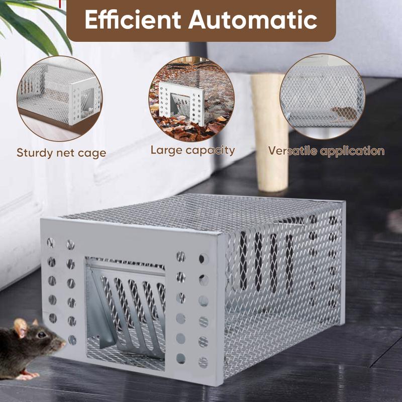 Efficient Automatic Mousetrap with Double-Opening One-Way Door Design Sturdy Net Cage Large Capacity for Indoor & Outdoor Use