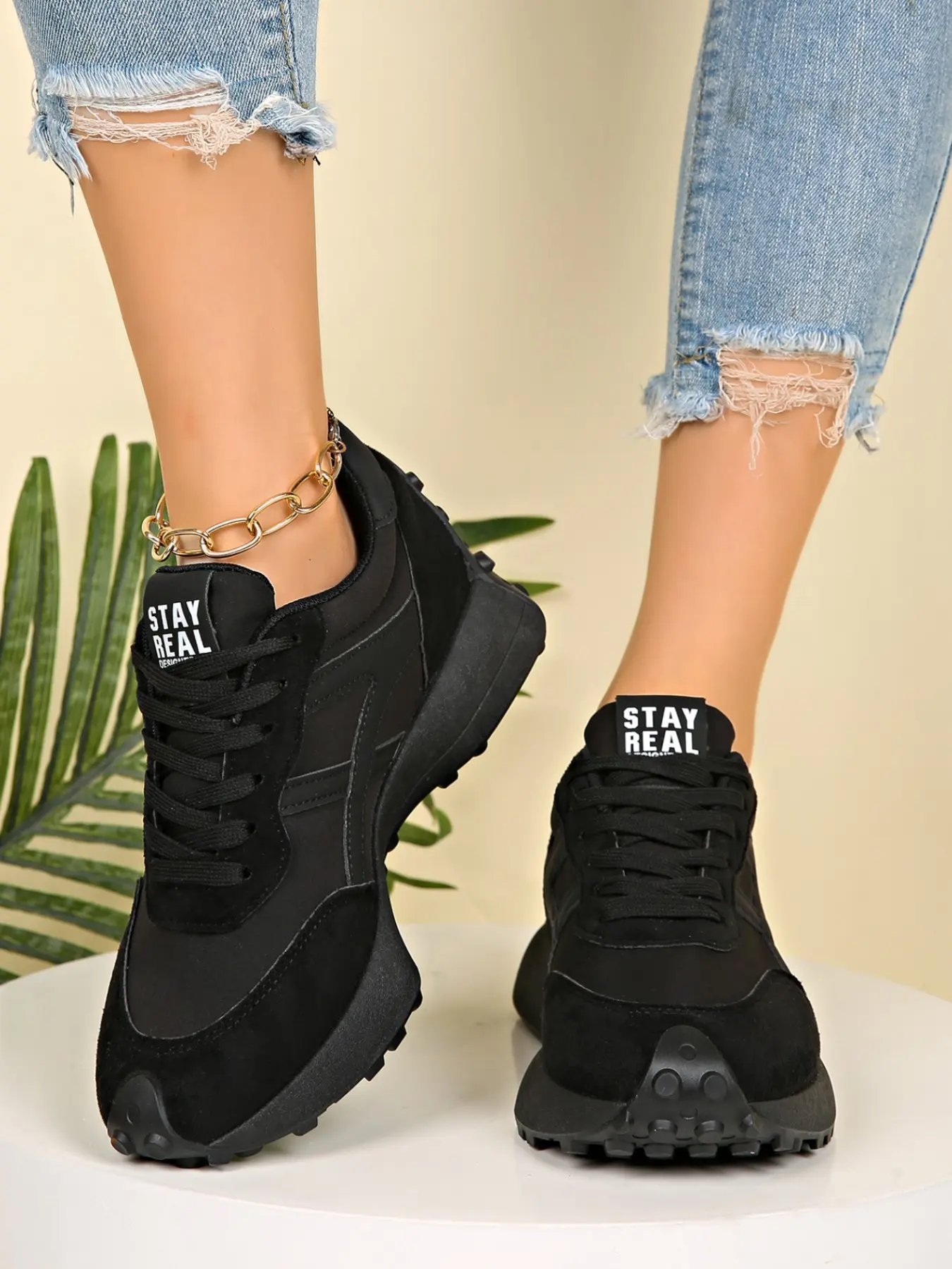 Women's Sporty Arisan Shoes, Spring & Fall, Elegant Fashion, Casual Round Toe, Low Top Lace-Up, Thick Sole, Breathable, Outdoor Running Footwear, Outdoor Running Shoes, Casual Running Sneakers