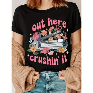 Floral Medical Assistant T Shirt with Med Tech Print Out Here Crushing It Nurse Floral Design Humorous Nurse T Shirt Made from Polyester Medium Stretch Summer Knit Fabric