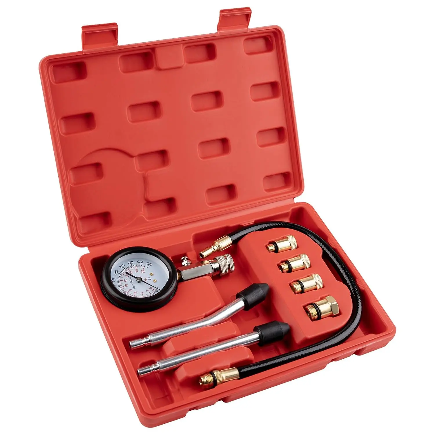 8-Piece Automotive Compression Tester Kit, 0-300 Psi Petrol Pressure Tester with Portable Storage Box for Cars/Motorcycles, Small Engine Diagnostic Repair Tool