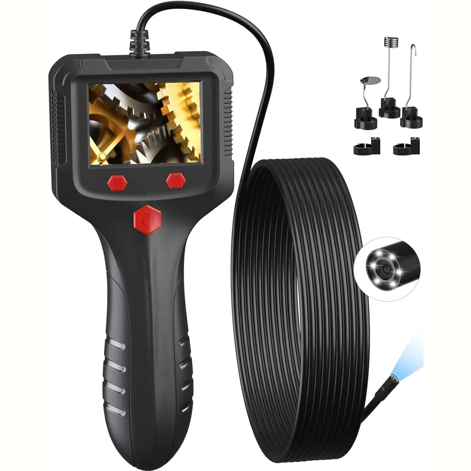 15m HD Dual-Lens IP67 Waterproof Endoscope Camera - Adjustable LED Light, USB Rechargeable Portable Borescope, 3 Aux Attachments, U203GS-19211A Flexible Probe Diagnostic Tool for Plumbing & Sewer, Home DIY Maintenance, Automotive Tools
