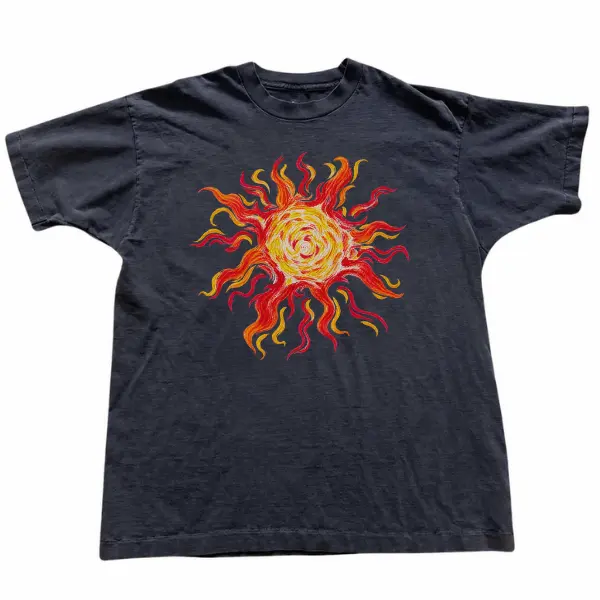 Solar Flame Graphic T-Shirt, Fiery Celestial Art Tee, Unisex Alternative Gothic Shirt, Gift for Dark Sun Aesthetic Fans