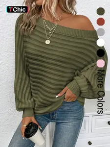 Women's Textured Asymmetrical Neck Sweater, Casual Long Sleeve Batwing Sleeve Jumper for Daily Outdoor Wear, Ladies Knit Top for All Seasons