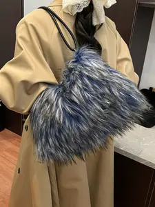 Cute Wallet Fashion Imitation Mink Fur New Bag Women High-End Square Large Capacity, Winter Faux Fur Plush Handbag Soft Tote Shoulder Bag Fashionable Shoulder Bag