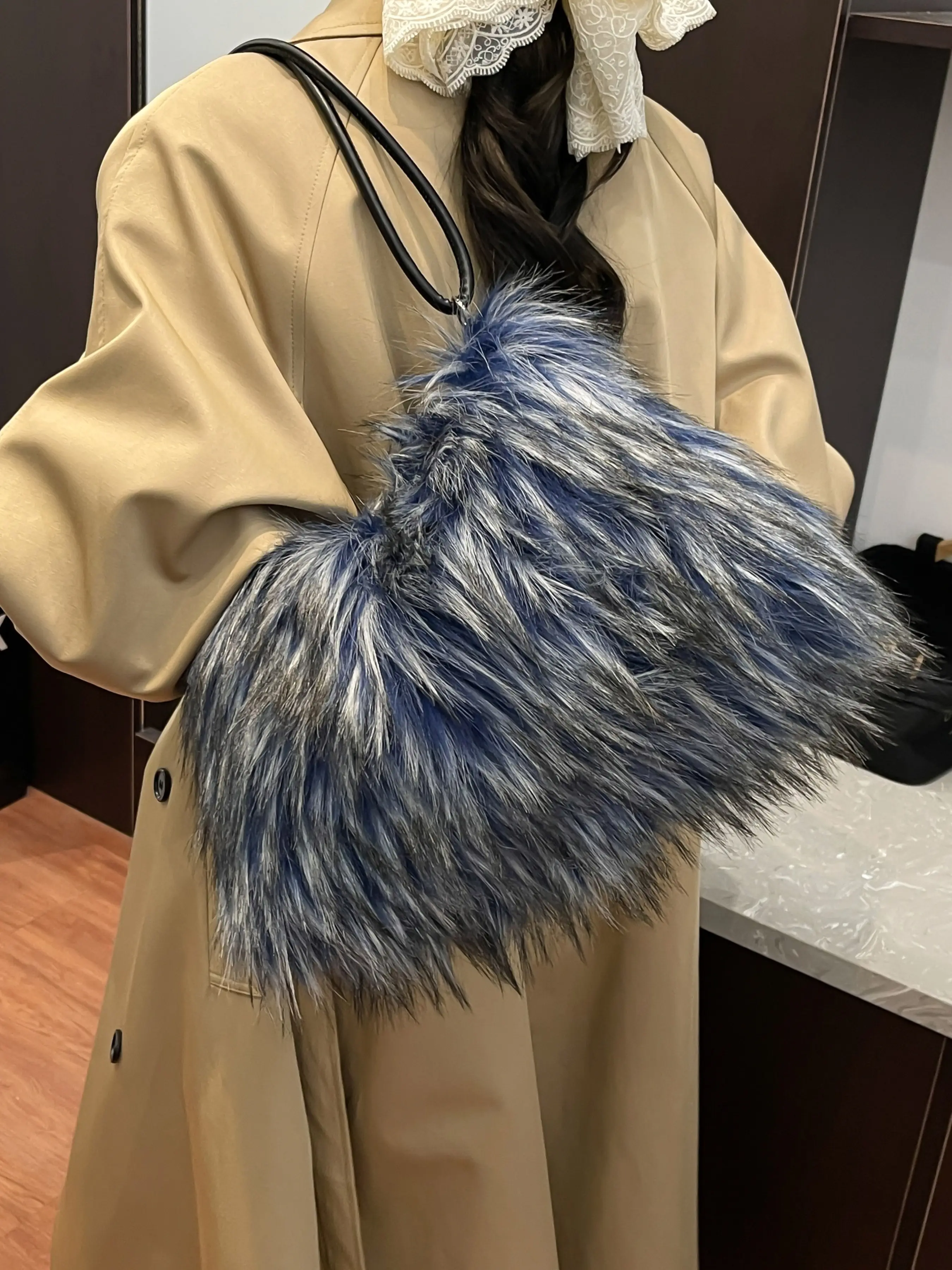 Cute Wallet Fashion Imitation Mink Fur New Bag Women High-End Square Large Capacity, Winter Faux Fur Plush Fluffy Crossbody Handbag Soft Tote Shoulder Bag Fashionable Shoulder Bag Crossbody Bags