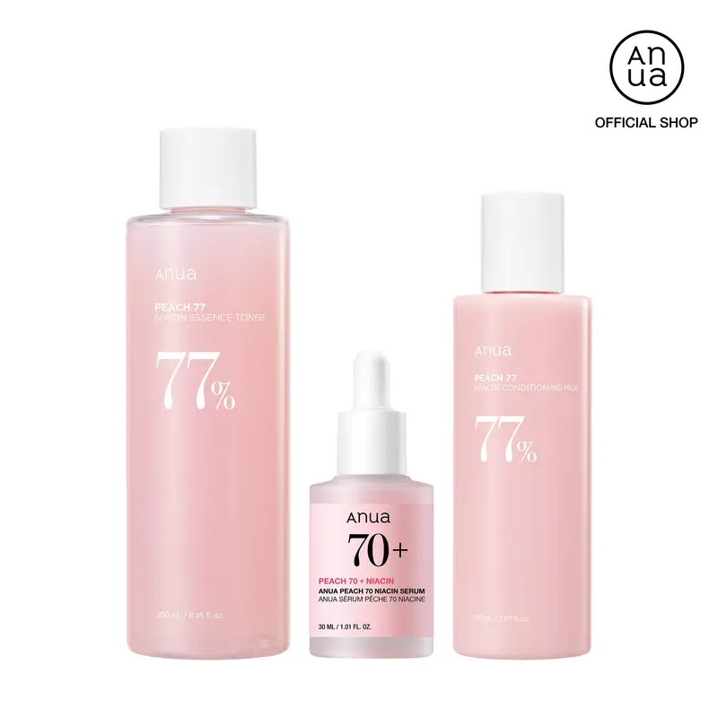 [Anua Official Shop] BTS Pink Skincare Set (Milky Toner + Peach Niacinamide Serum + Lotion)｜Korean skincare, Niacinamide serum, brightening, moisture, hydrate, gentle