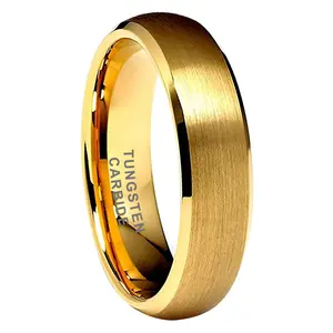 Yonifu Durable Tungsten Carbide Ring 6MM Gold Plated for Couples Scratchproof Polished Edge Comfort Fit Wedding Engagement Gift for Him Her