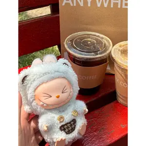 Plush Pajama Set Doll Outfit – Bunny Hoodie Romper with Milk Bottle Bag | Cozy Handmade Doll Clothes for Labubu Collectible