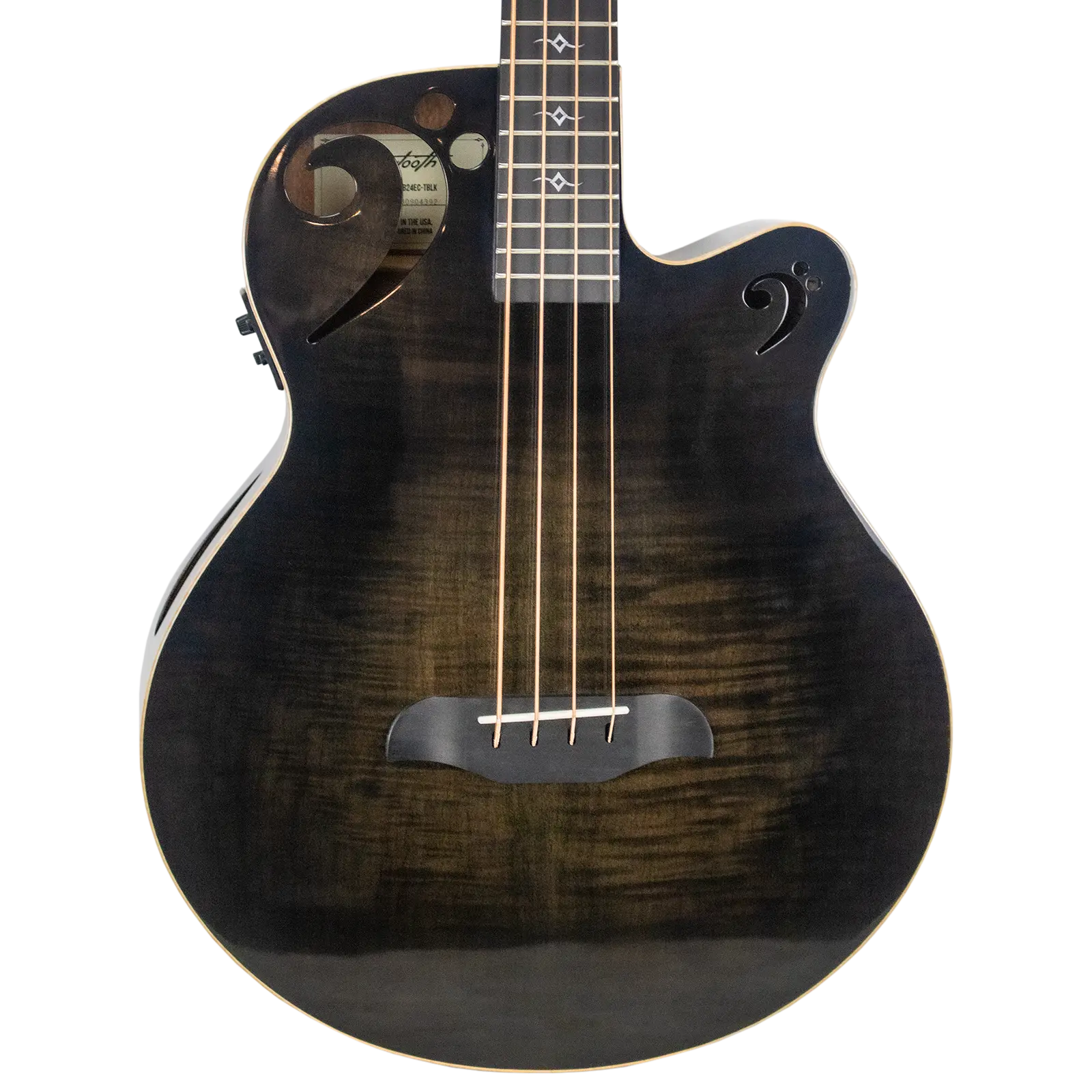 AUTOGRAPHED Sawtooth Rudy Sarzo Signature Transparent Black Flame Acoustic-Electric Bass Guitar