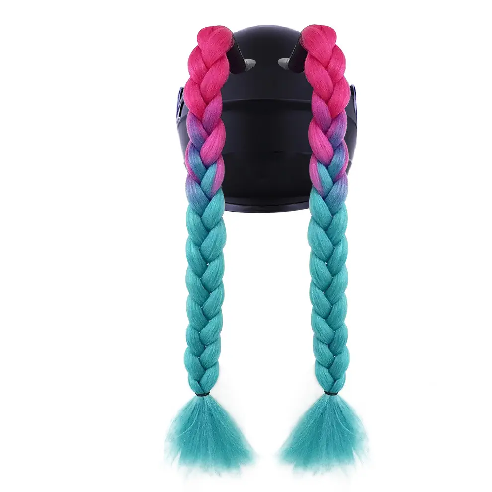Motorcycle Helmet Wig Braid Colored Double Ponytail Braid Helmet Decorative Electric Vehicle Helmet Sucker Braid