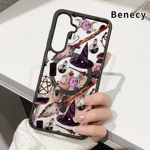 Magnetic Case Compatible with Galaxy S23 Ultra S24 Plus S25 S22+ FE Witchy Magic Icons Pattern Acrylic Back Matte TPU Edges Anti-Fall Ultra Thin Phone Cover Shell for Girl