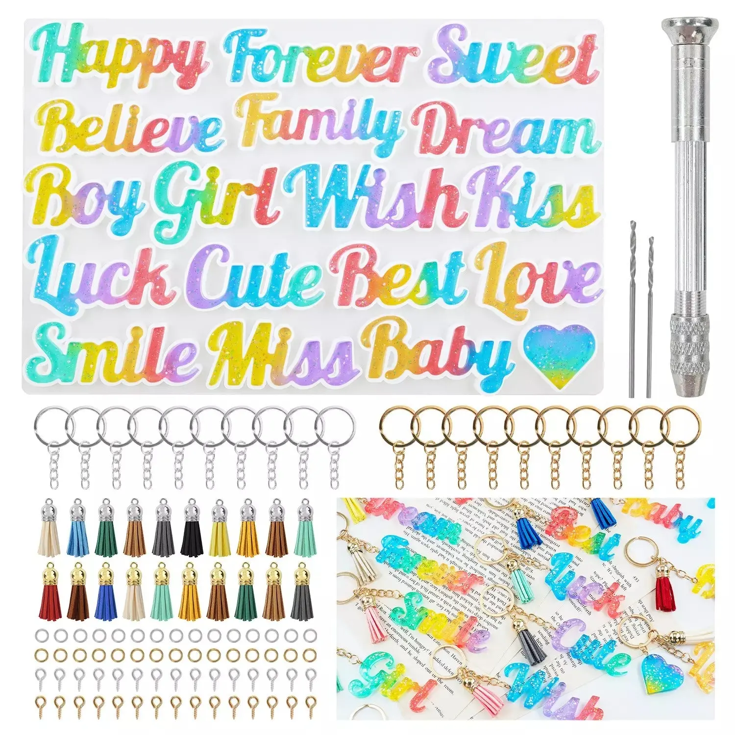Resin Keychain Words Silicone Mold Kit