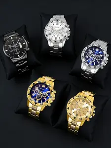 Men's Quartz Chronograph Watch Set, Casual Date Display, Round and Square Dial, Classic Hands, Non-Waterproof, Perfect Gift, Campus Essential