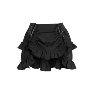 Black Crepe Ruched Bustle Skirt