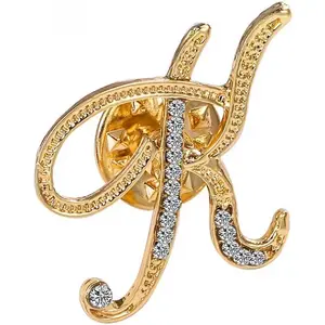 Small Lapel Pin Tie Tack Personalized Name Gifts for Women Men Gold A-Z Elegant Fashion Diamond Jewelry Accessory