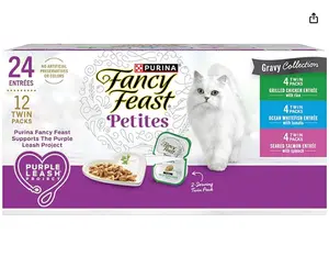 Purina Fancy Feast Gourmet Wet Cat Food Variety Pack, Petites Gravy Collection, break-apart tubs, 24 servings - (Pack of 12) 2.8 oz. Tubs