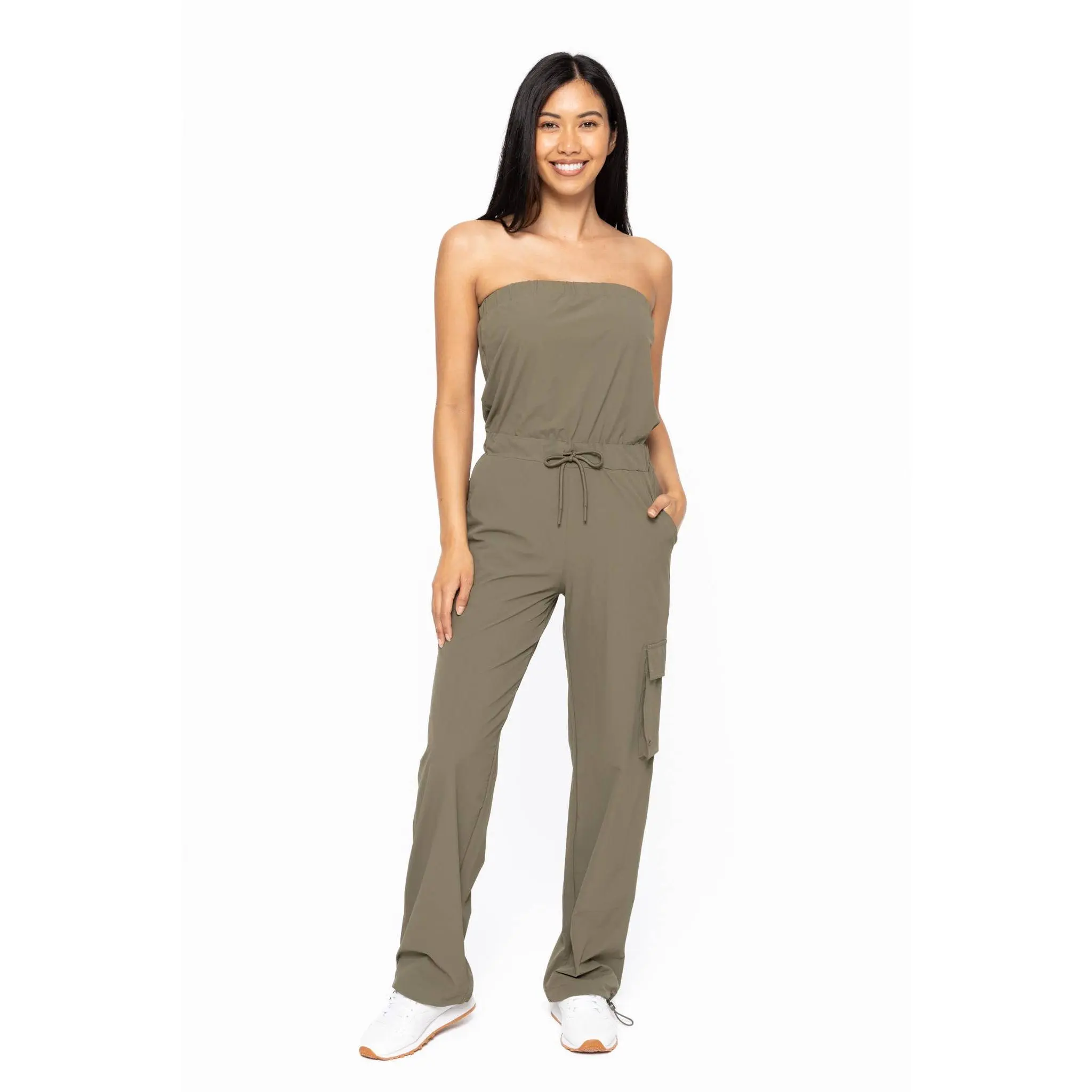 Army Green Durable Cargo Strapless Jumpsuit