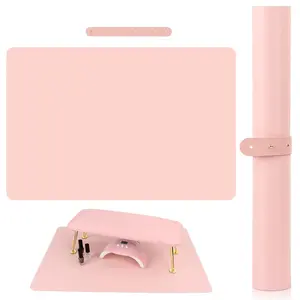 (MAT ONLY) Pink Nail Art Table Mat, Foldable Nail Art Hand Rest Pad for Nail Arm Rest Cushion, Soft Microfiber Leather Nail Mat, Manicure Pad Nail Table Pad Desk Mat for Nail Technician Salon Home