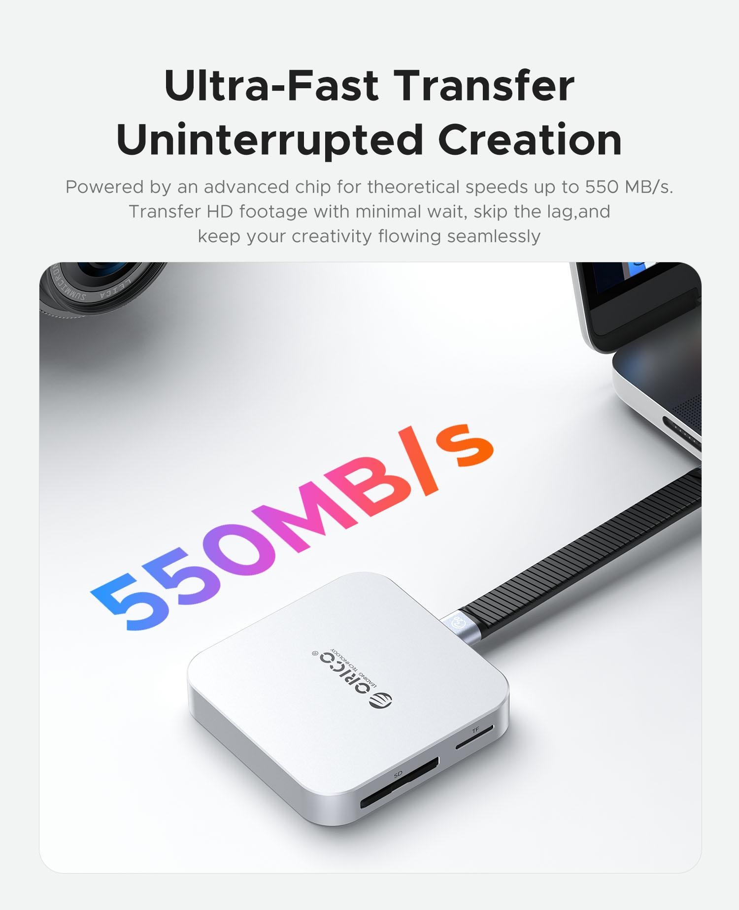 ORICO Ultra-Thin Magnetic SD Card Reader for iPhone 17/16/15 Series/iPad/MacBook, USB C Camera  with SD/TF 3.0 Solt, 100W PD Pass-Through