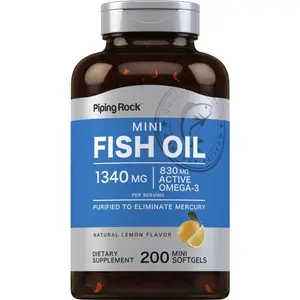 Piping Rock Mini Fish Oil 1340mg | 200 Softgels | Omega-3 Supplement for Men & Women | Lemon Flavor | Non-GMO and Gluten Free