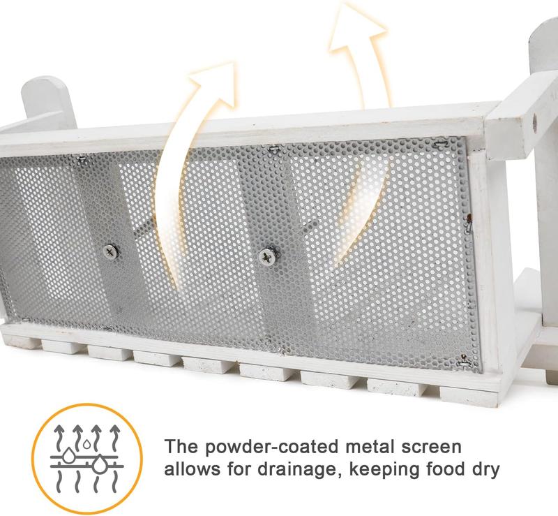 White Swing Wooden Outdoor Squirrel Feeder - With Two Corn Holders for Peanuts and Nuts
