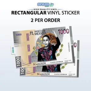 1000 pesos of claudia sheinaum rectangle vinyl sticker