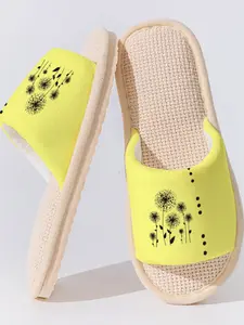 Dandelion Linen Slippers, Non-slip Breathable Lightweight All Season Home Shoes for Women Men Family Daily Wear