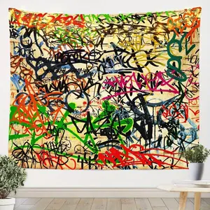 1pc Manfei Graffiti Tapestry - Vibrant Street Art Hip Hop Wall Hanging with Bold Colors & Expressive Designs, Microfiber Polyester Fabric for Modern Bedroom & Living Room Decor, Decorative Wall Hanging |   Urban Home Decor |   Microfiber Fabric