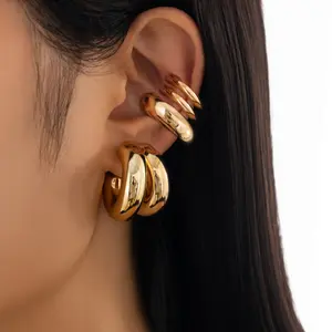 European and American jewelry C-shaped ring ear clip set, simple smooth surface without holes, new ear clips