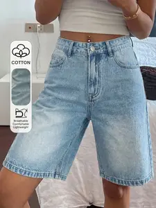 Tall Women's Low Waist Casual Denim Shorts Bottom, Womenswear Summer Jean Shorts, Slim-Fitting Plain Pattern, All Seasons Fashion