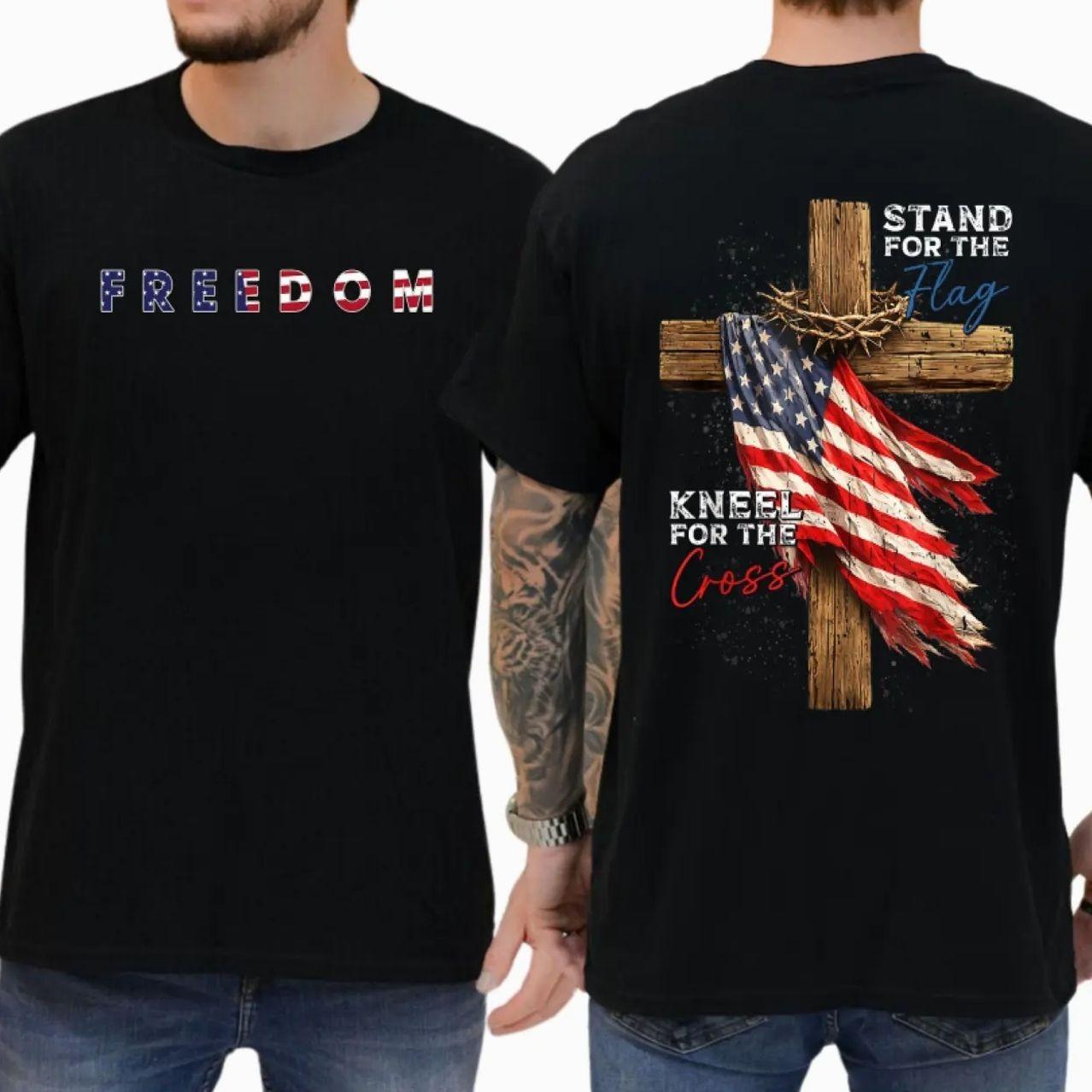 Faith and Freedom American Flag T-Shirt, 1776-2026 Patriotic Christian Tee, Religious 4th of July Celebration Shirt, Trending 4th of July Day Tee, Casual Outfit, Comfortable Menswear & Womenswear Top, Perfect Gift For Men and Women, Ju16