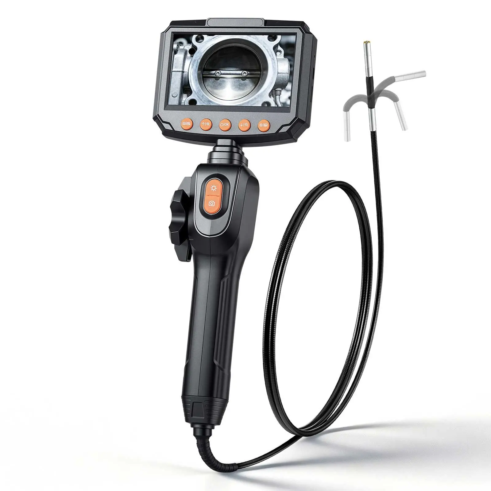 【toolupgrade】VEVOR 2-Way Articulating Borescope, 0.15 Ultra Slim USB Lens, 1280x720 HD Resolution, 4.3 IPS Screen, 8X Zoom Inspection Camera with Light for Automotive, Tight Mechanical Spaces, 1280X 720 Hd Lens