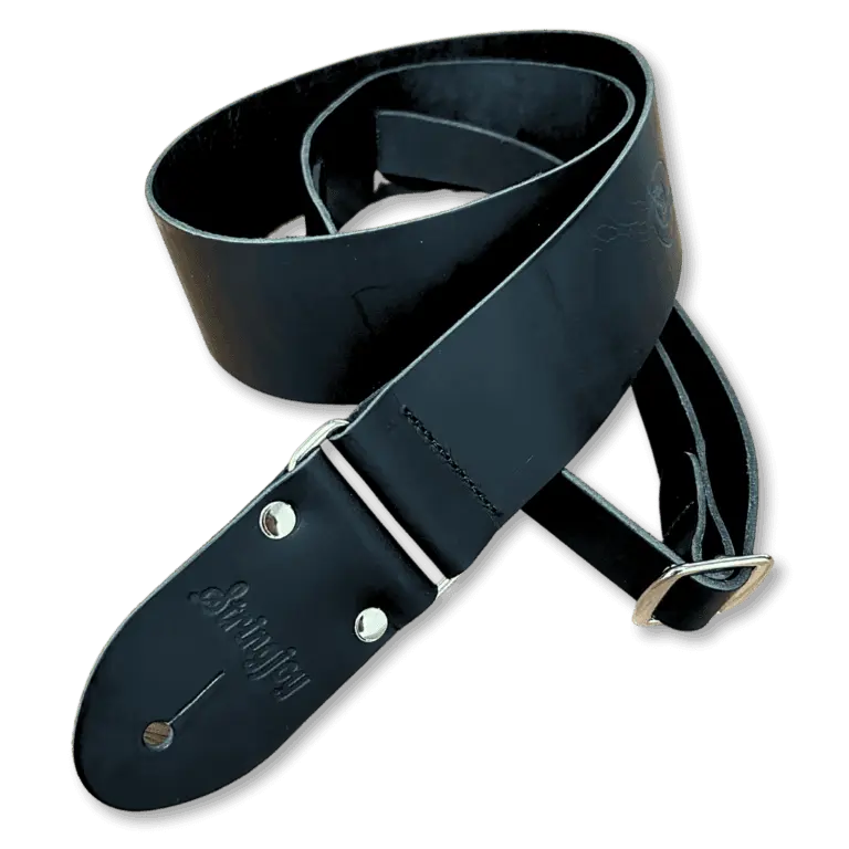 Stringjoy Adjustable Full-Grain Black Leather Modern Classic Guitar Shoulder Strap, Durable Leather Straps for Musical Instruments, Adjustable Size