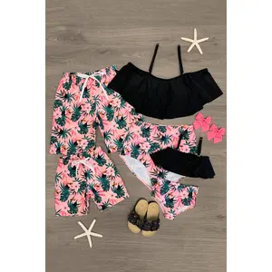 Black & Pink Tropical Family Swimsuits