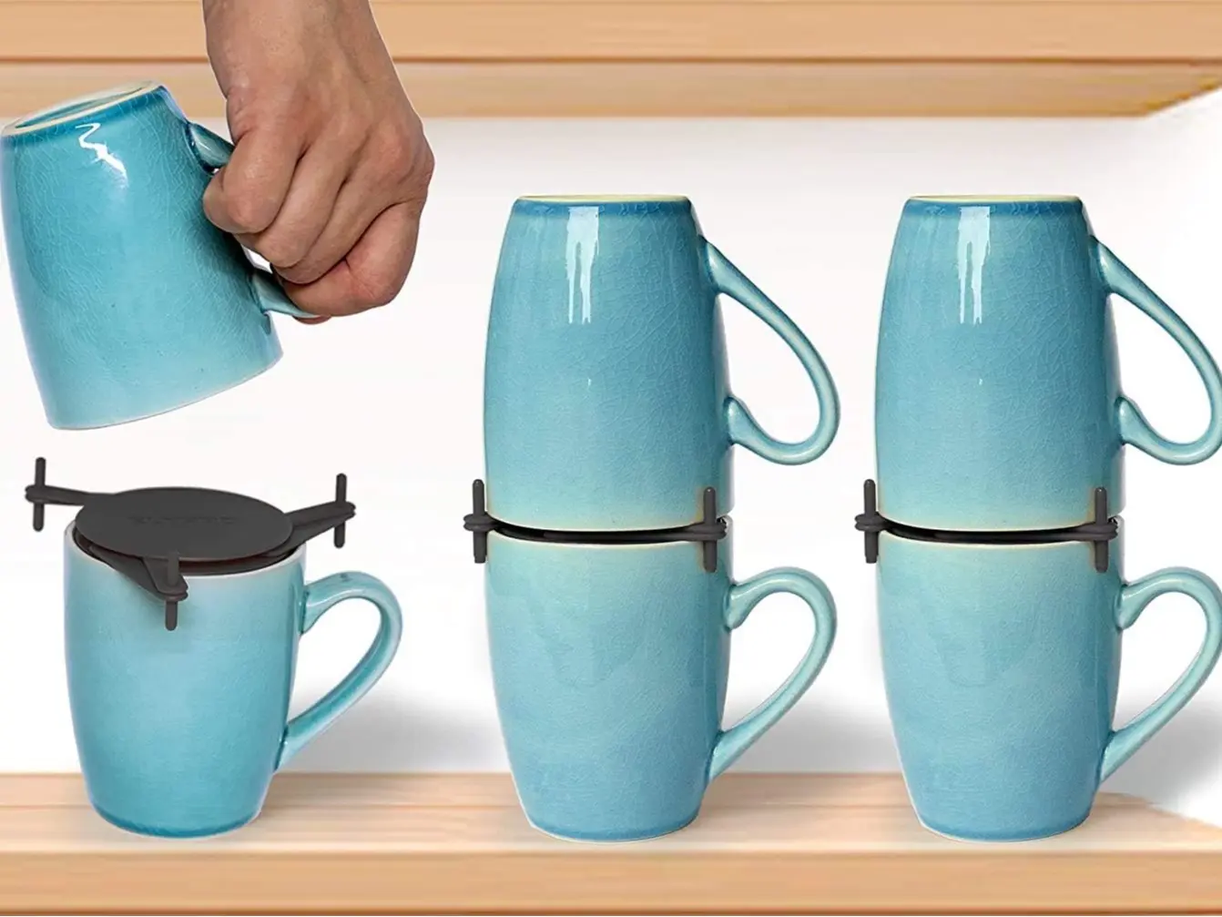 6-Pack Mug Stackers Organizer for Kitchen Cabinets, Coffee Cup