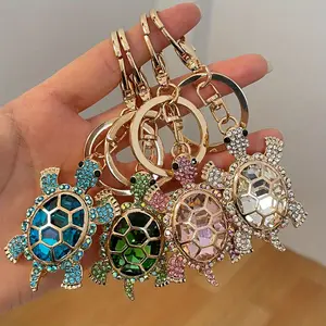 1 piece of creative gift for women's colorful diamond inlaid metal cute turtle car keychain