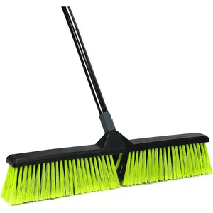24-Inch Push with 63" Handle & Stiff Bristles for Deck Driveway Warehouse Shop Sweeping Industrial Use-Resistant Resin Block -