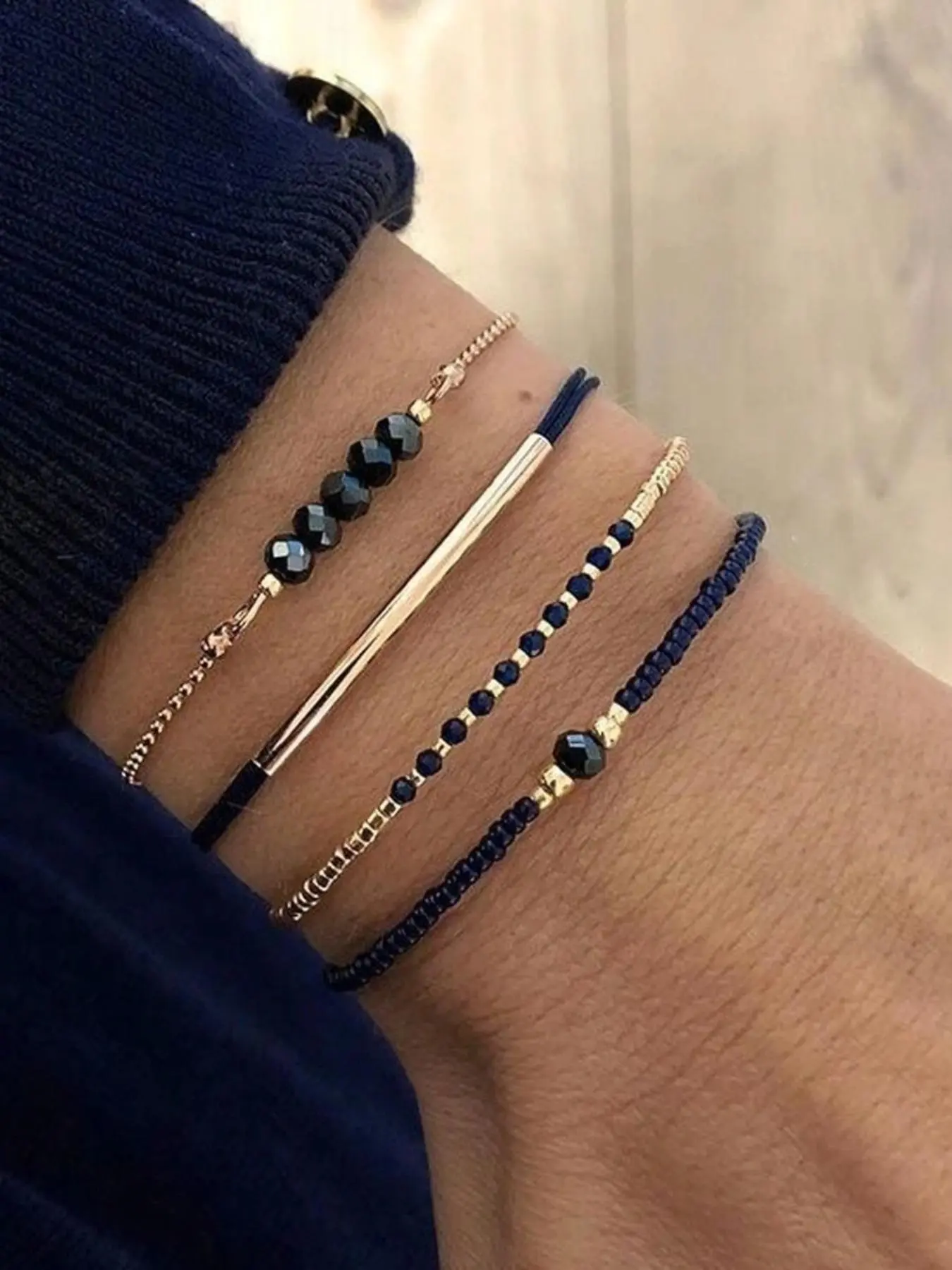Fashion Popular New Women's Black Crystal Hand-woven Bracelet Set Holiday Party Jewelry Minimalist Adjustable Beautiful Bracelets Stack Bracelets Set Beaded Bracelet Set Crystal Bracelets Everything Accessories