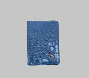 Mint Leather Crocodile Embossed Wallet Blue Bifold Slim Card Holder
