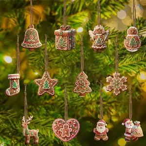 24Pcs Gingerbread Ornaments for Christmas Tree Decorations, Wooden Gingerbread Man Christmas Decoration and Gingerbreads House Ornaments for Holiday Christmas Tree Hanging Decorations