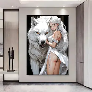 Sexy And Wild Wolf Girl Painting Calligraphy HD Waterproof Art Poster for Home, Bar & Café Decor | Fade-Resistant, Non-Sticky, Vibrant DIY Wall Print | Perfect Decorative Poster for Office & Living Room