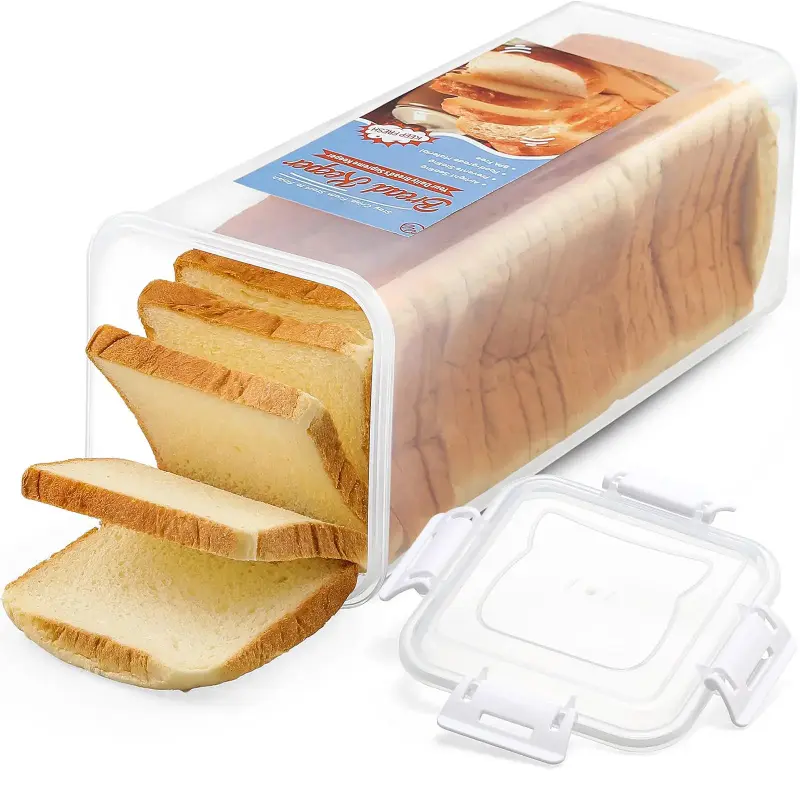 Bread Box with Airtight Lid, Bread Storage Container, Bread Loaf Storage Dispenser, Plastic Sandwich Bread Keeper, White Lid, 1 Pack Kitchen Silicone