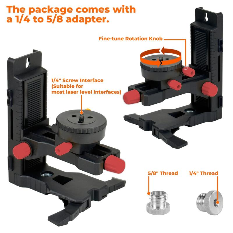 Multi-Functional L-Shaped Magnetic Level Bracket, 1/4" & 5/8" Male Threaded L-Shape Magnetic Pivoting Base for Wall & Ceiling Mounted, 360° Adjustable Support, Height Adjustment