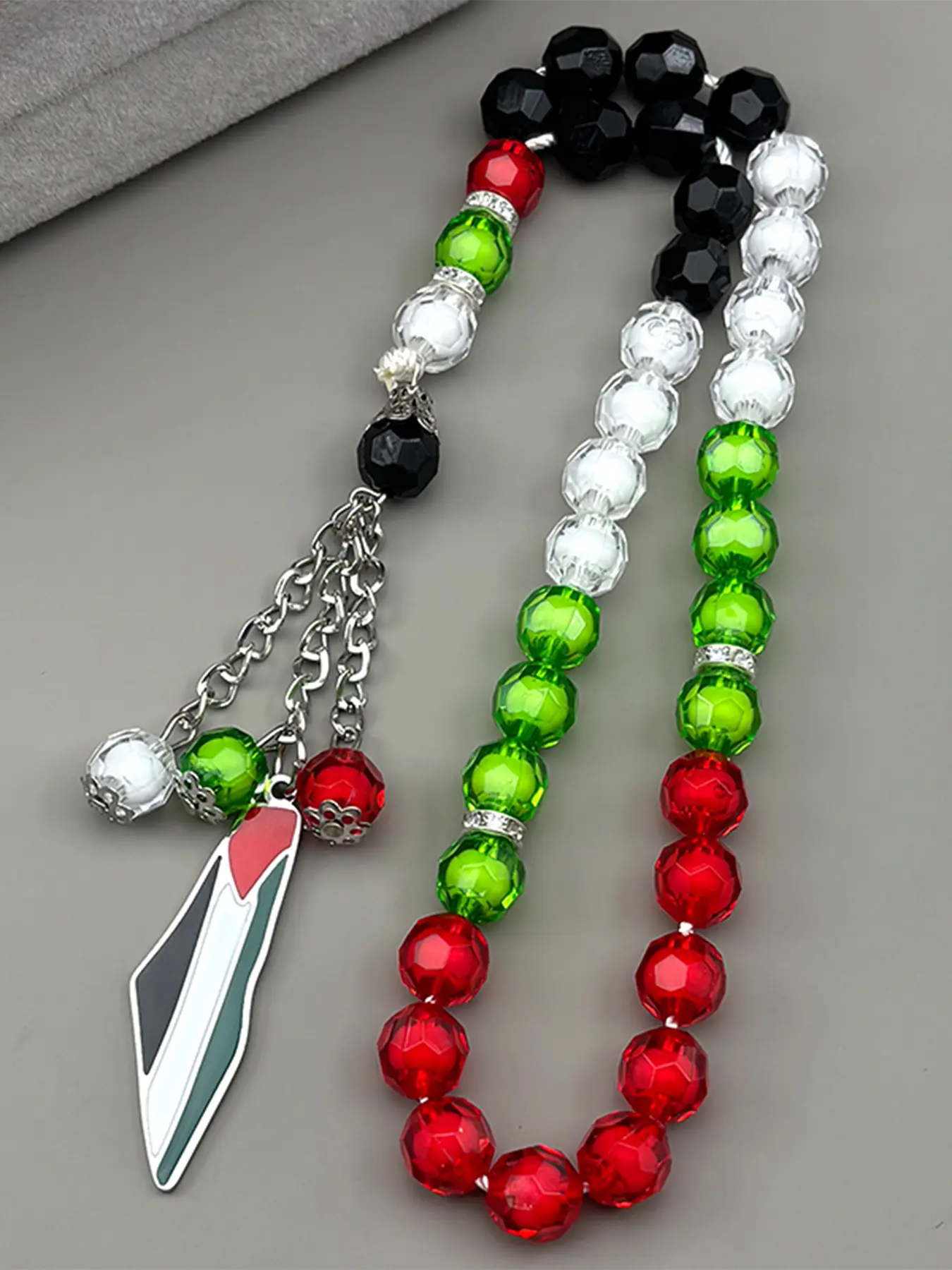 Arabic Islamic Palestine Map Flag Car Pendant Women Men Stainless Steel Silver Color Colorful Glass Prayer Beads Chain Jewelry Gifts Fashion Jewelry Accessories Beaded Chains