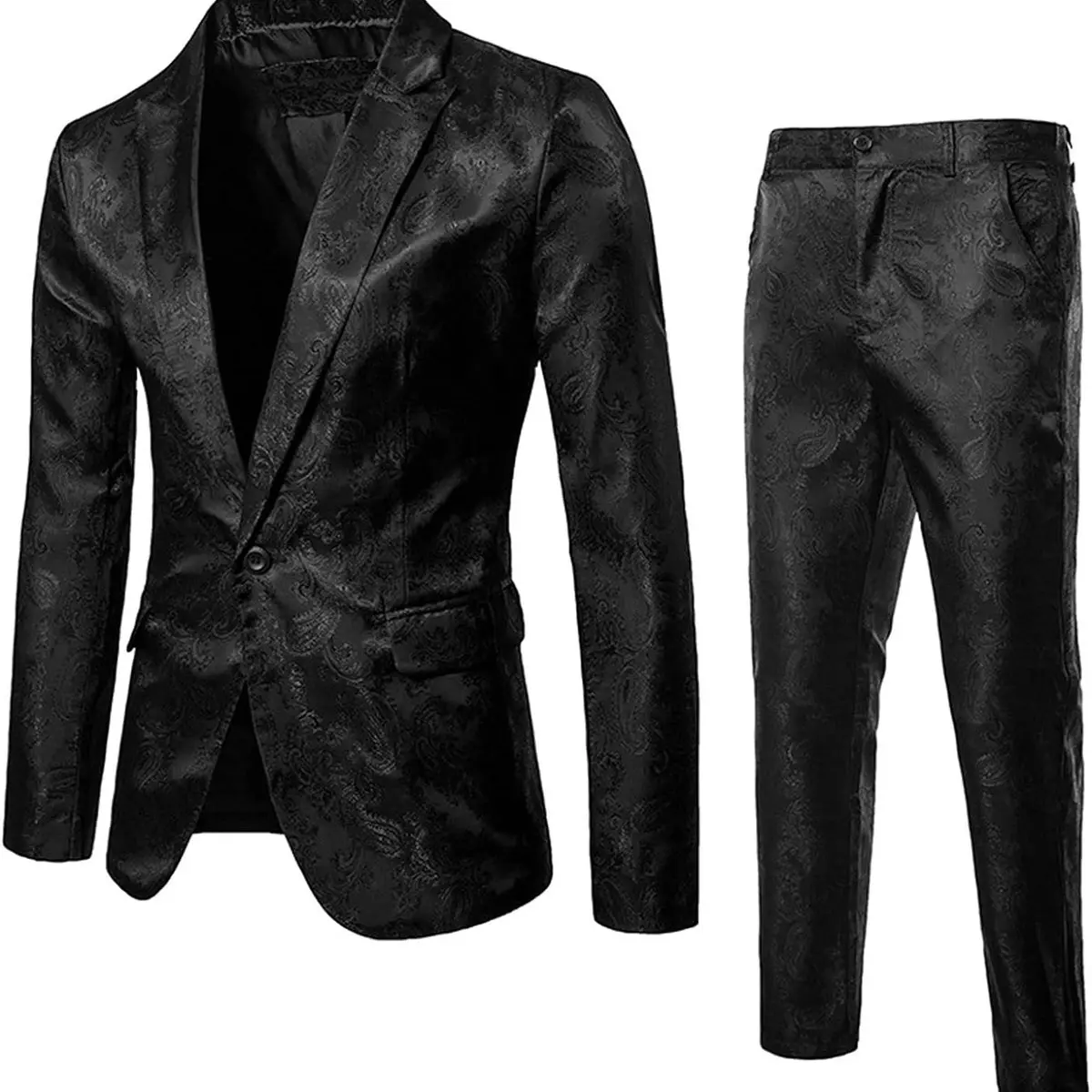 Men's 2 Pieces lightweight Jacquard Blazer Suits 1 Button Party Wedding Tuxedo Jacket Pants Casual Slim Dress Suit